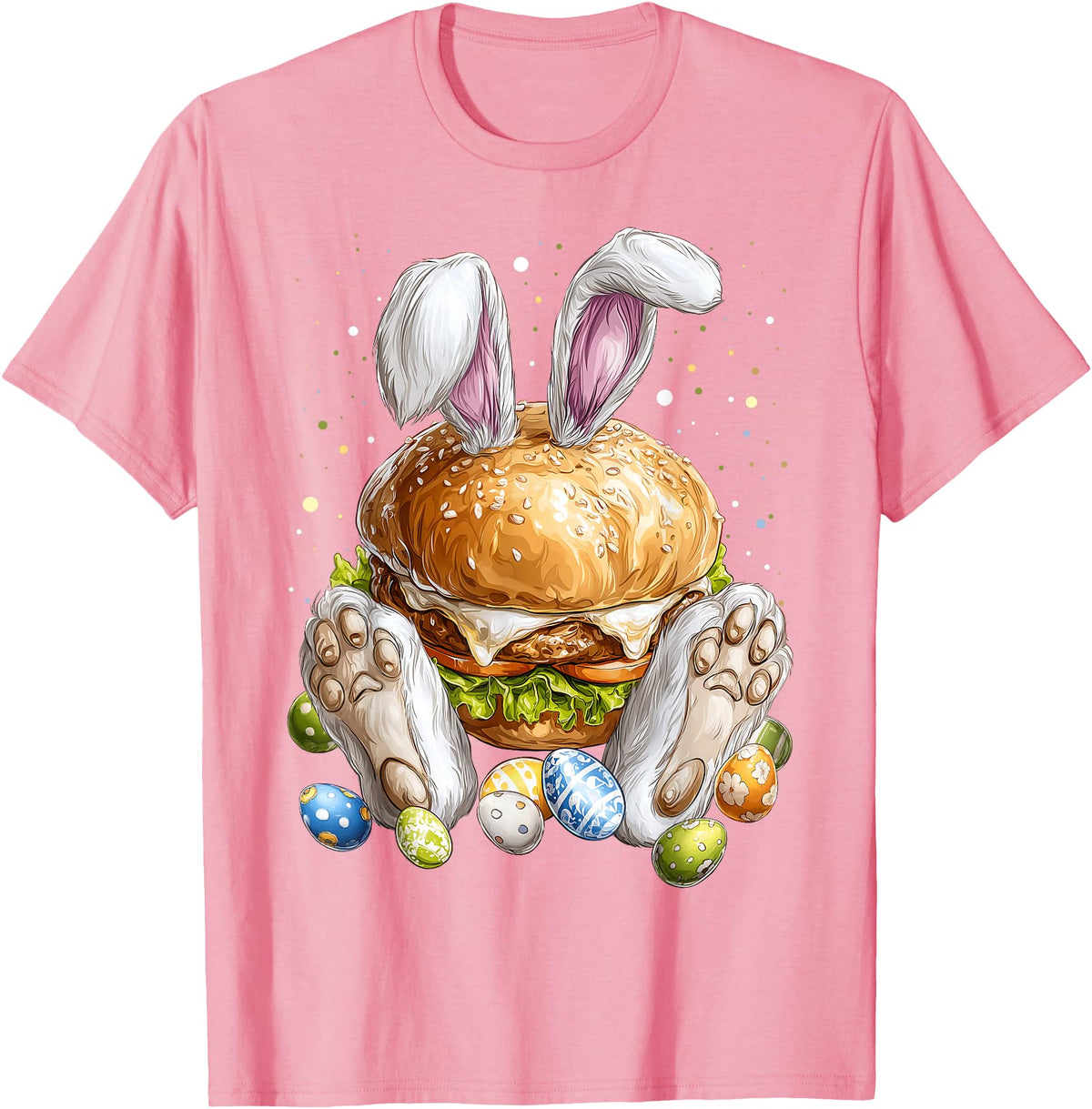 Burger Hamburger Easter Rabbit Eggs Bunny Ears T-Shirt in Pink