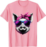 Fashionable Animals Wearing Pink Bandanas Pig Wearing Pink Bandana Headband and Sunglasses T-Shirt - Pink