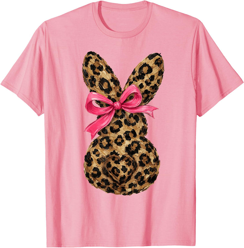 Funny Bunny Coquette Bow Rabbit Leopard Easter T-Shirt in Pink