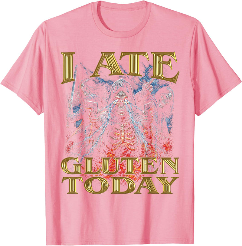 I Ate Gluten Today Horror Cool Hard Skeleton Meme I Ate Gluten Today Horror Bootleg Cool Hard Skeleton Meme T-Shirt - Pink