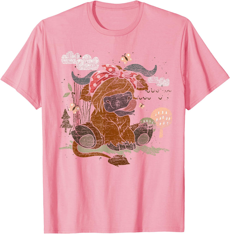 Funny Highland Cow Bandana Headband Animal Scotland Farm Animal Bandana Scottish Highland Cow T-Shirt - Pink
