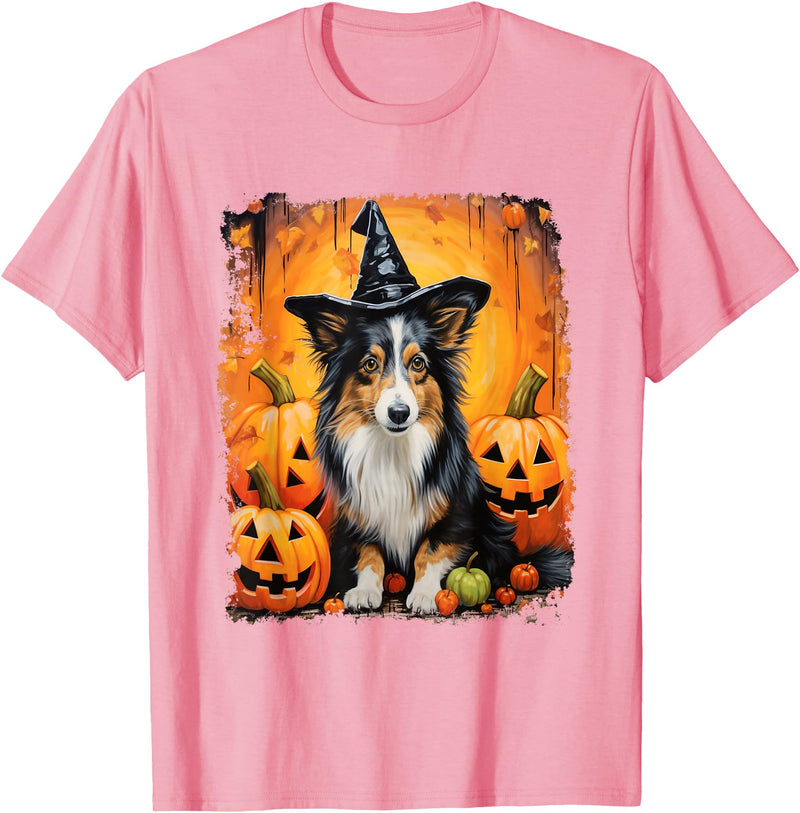 DoggoUnleashed Clothing Sheltie Shetland Sheepdog Halloween T-Shirt - Pink