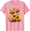 Cute Highland Cow Sunflowers For Girls Cute Highland Cow Sunflowers Girls Women Animal Lovers T-Shirt - Pink