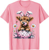 Funny Cow Easter Rabbit Cute Highland Cows Lover Easter Day T-Shirt - Pink