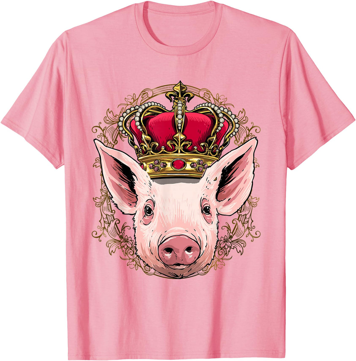 Wowsome! King Pig Wearing Crown - Queen Pig Animal T-Shirt - Pink