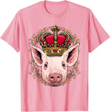 Wowsome! King Pig Wearing Crown - Queen Pig Animal T-Shirt - Pink