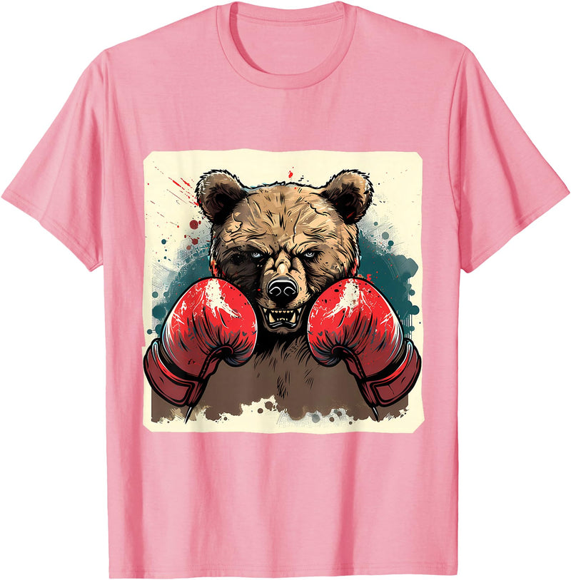 Funny Boxing Animals Boxer Bear With Boxing Gloves Kickboxing Funny Boxing T-Shirt - Pink