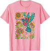 FolkFlight Design Co Bird Hummingbird Floral Folk-Art Colorful T-Shirt - Pink