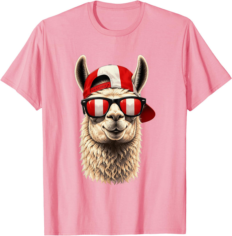 Peru Patriotic Co Patriotic Llama Peru Peruvian Flag T-Shirt - Pink