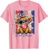 Cute Cow Creations Highland Cow 4th of July, Patriotic Cowgirl Bow Design T-Shirt - Pink