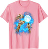 Animals howling blue 3 Giraffe Howling at The Moon Colorful Blue T-Shirt - Pink