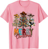 Cowboy Merry Christmas Tree Western Xmas Gifts Merry Christmas Trees Western Cowboy Buffalo Plaid Leopard T-Shirt - Pink