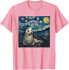 Seal Sea Lion Lover Co Seal Sea Lion Van Gogh Style Starry Night T-Shirt - Pink