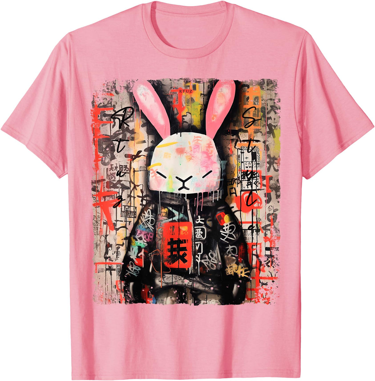 Hip Hop Y2K Rabbit Hipster Edgy Streetwear Bunny Samurai T-Shirt in Pink