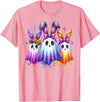 Colorful Cute Ghost Bunny Ears Spooky Easter Rabbit Lover T-Shirt in Pink