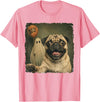 Issebl Dog Pug Lover Funny Pug Halloween Ghost Selfie Dog Funny T-Shirt - Pink
