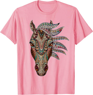 Horse Art Studios Horse Tribal Abstract Art Native American Style T-Shirt - Pink