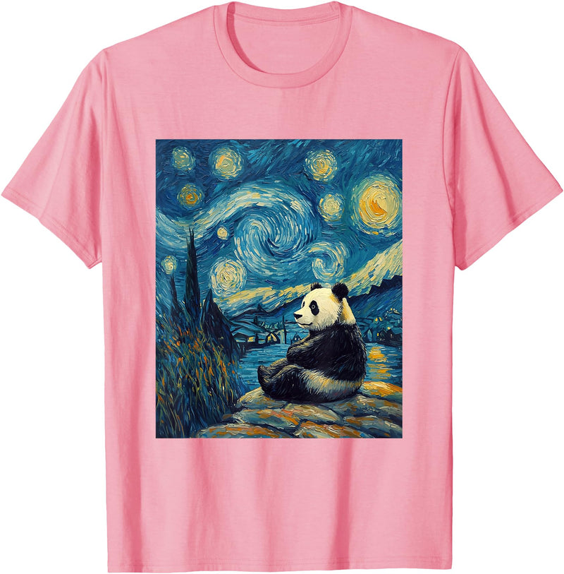 Bear Designs. Cute Panda Bear Van Gogh Style Starry Night Graphic T-Shirt - Pink