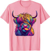 Funny Highland Cow Lover Colorful Highland Cow T-Shirt - Pink