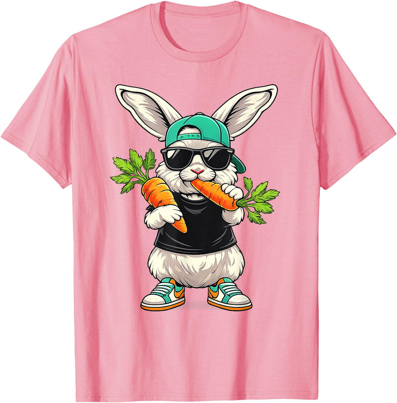 Funny Easter Bunny with Carrot Rabbit Easter Boys Kids Men T-Shirt in Pink