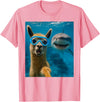 Selfie Llama and Shark Summer Scuba Diving Funny Llama Selfie with Shark Ocean Lovers T-Shirt - Pink