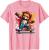 Cool Teddy with skateboard Colourful Splash with Skateboard Teddy Bear Outfit T-Shirt - Pink