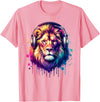 Funny Animal With Headphones Lion With Headphones T-Shirt - Pink