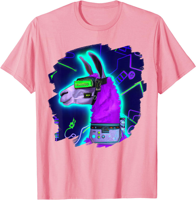 Llama Robot Cyborg Life Apparel Llama Cyborg Robot Llama Cool Artistic Retro Alpacas T-Shirt - Pink