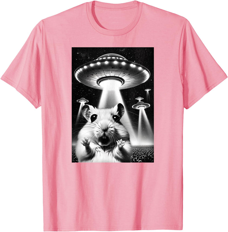 Hamster UFO | Funny Invasion Meme Alien Hamster UFO Selfie T-Shirt - Pink