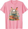 Reading Bunny with Glasses Bookworm Books Reader Unisex-Adults T-Shirt in Pink
