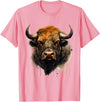 Safari Animal Art Buffalo Animal Print Portrait Bison Nature Artwork T-Shirt - Pink