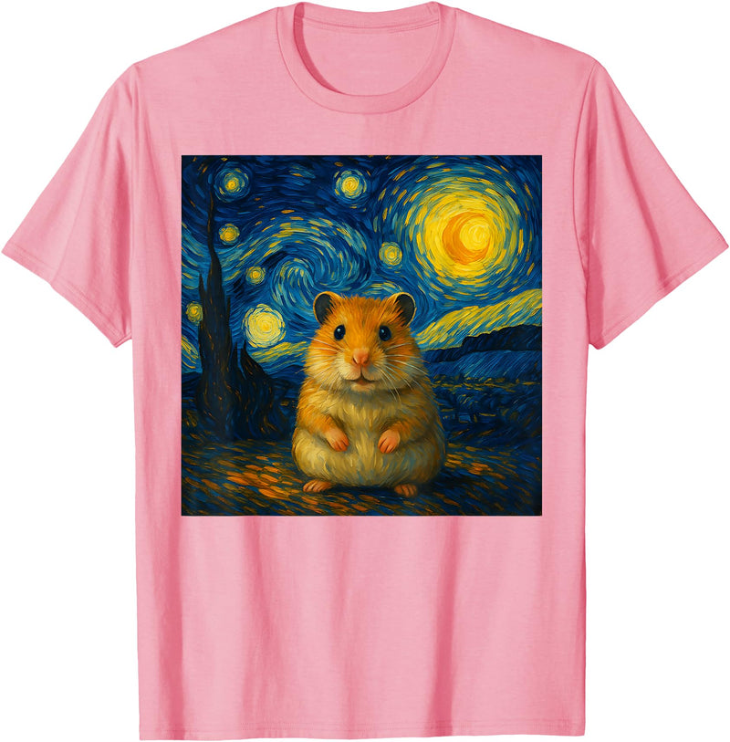 Hamster Starry Night Van Gogh Art for Men Women Kids T-Shirt - Pink
