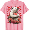 Romantic Animals Valentine’s Day Presents Cute Polar Bear with Red Roses Hearts Valentine’s Day Animal T-Shirt - Pink