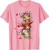 Cute Highland Cow Valentine Cow Lover Cute Highland Cow Trio Hearts Valentine Farm Animal T-Shirt - Pink