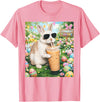 Rabbit Drinking Iced Coffee Funny Easter Bunny Men Women T-Shirt (Black) in Pink