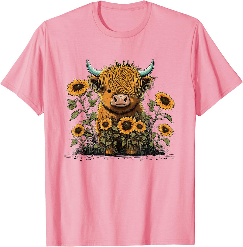 Scottish Highland Cow Cute Highland cattle Cow Funny Highland Cow T-Shirt - Pink
