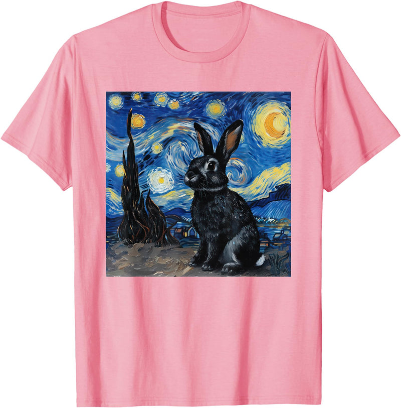Bunny Rabbit Van Gogh Style Starry Night T-Shirt in Pink