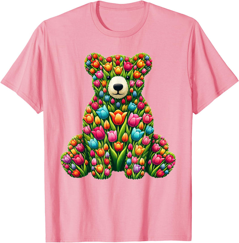 Tulips Bears Lover Flower Gardening Apparel Tulip Bear Flower Gardening Floral T-Shirt - Pink