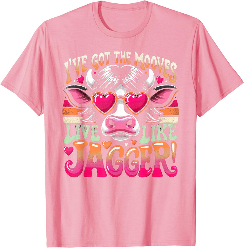 Cow's Jagger Moves: Funny Dance & Joy Cow Humor I've Got the Moves Funny Cow Like Jagger T-Shirt - Pink