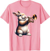 Cute Rabbit Bunny Playing Trumpet Rabbits Musician Music T-Shirt in Pink
