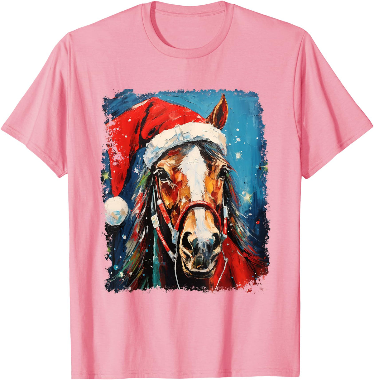 AnimalGraphicPrints Horse Christmas T-Shirt - Pink