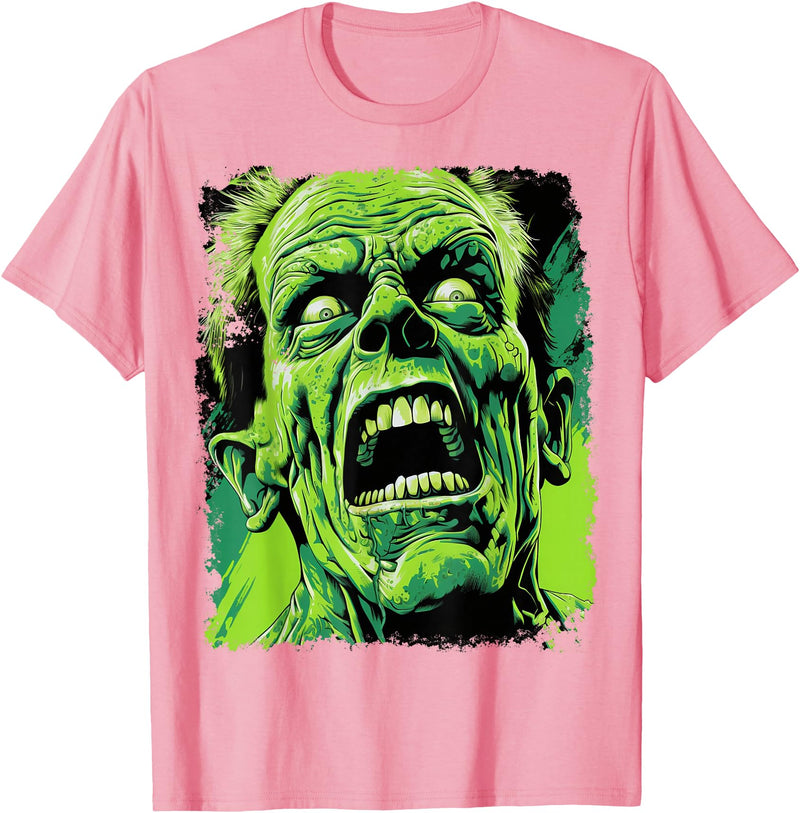 FrightNightFits Classic Horror Green Evil Crazy Scientist Freak Halloween T-Shirt - Pink
