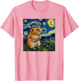 Cute Van Gogh Hamster Starry Night Funny Women & Men T-Shirt - Pink