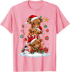 Highland Cow Christmas Winter Tree Farm Women Girl Funny Xmas Merry Moo Cows Highland Cow Christmas Snowman T-Shirt - Pink