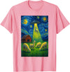 Farming UFO Llama Starry Night Painting Design Llama Alien UFO Abduction Starry Night Farmers T-Shirt - Pink