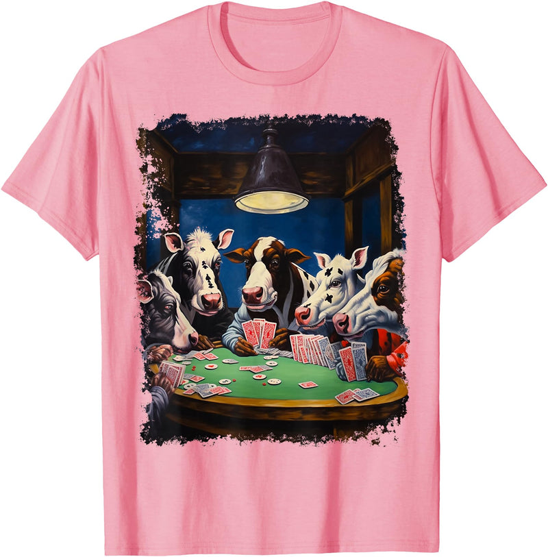 Noah&Friends Playing Card Pop Art Gambling Cows Playing Poker Cards T-Shirt - Pink
