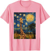 Giraffe Designs. Giraffe Africa Van Gogh Style Starry Night Cute Graphic T-Shirt - Pink