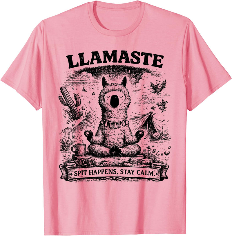 Llamaste Outdoor Society by The Maesthetics Llamaste Vintage Llama Meditation Outdoor Camping T-Shirt - Pink