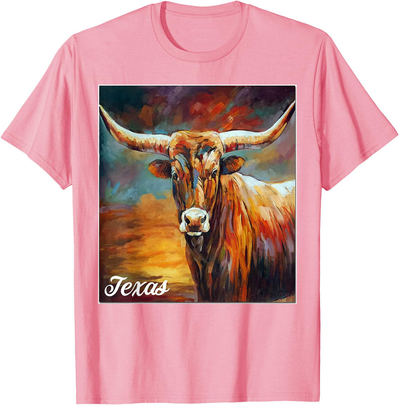 Longhorn Cow Shirts - Longhorn Cattle Gifts - Texas Cattle T-Shirt - Pink