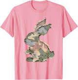 Funny Bunny Crochet Patchwork Camo Rabbit Happy Easter Day T-Shirt in Pink